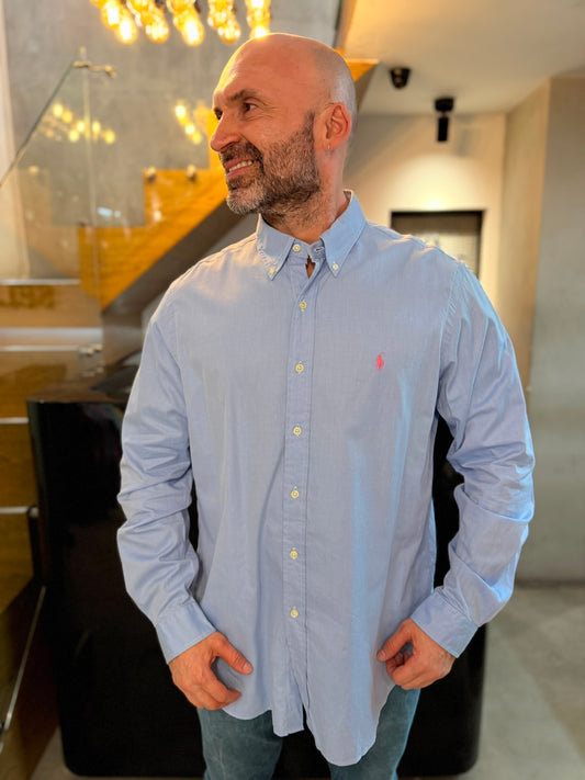 Camisa Polo R.L hombre Algodón Celeste Caballo Rosa