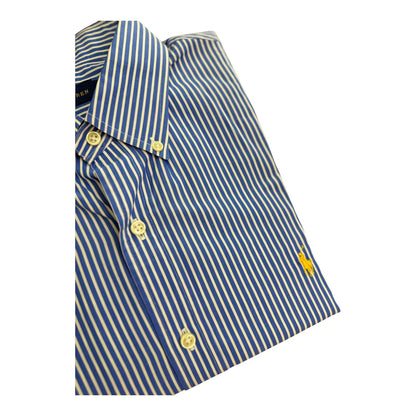 Camisa Polo R.L hombre Algodón Rayas Azules Con Blanco Caballo Amarillo