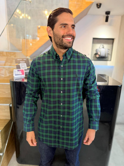 Camisa Polo R.L hombre Algodón Cuadros Verdes Caballo Negro