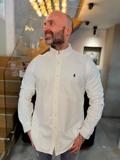 Camisa Polo R.L hombre Algodón Grueso Blanca Caballo Azul
