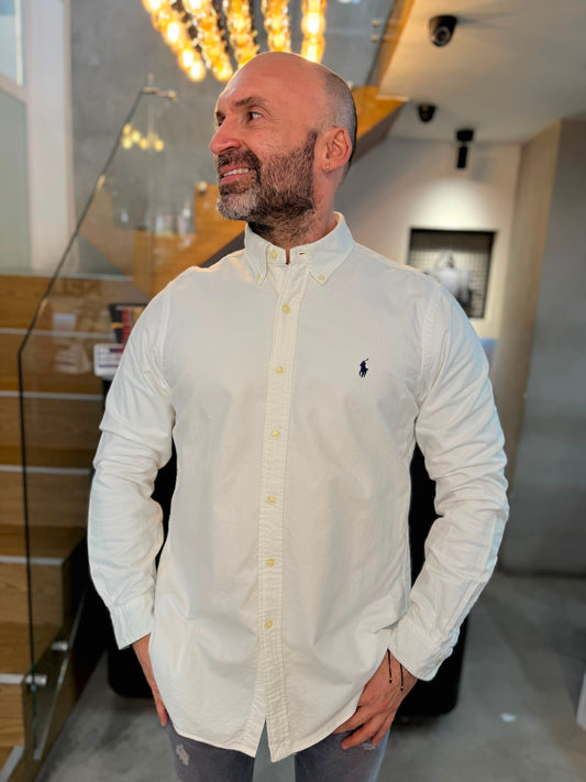 Camisa Polo R.L hombre Algodón Grueso Blanca Caballo Azul