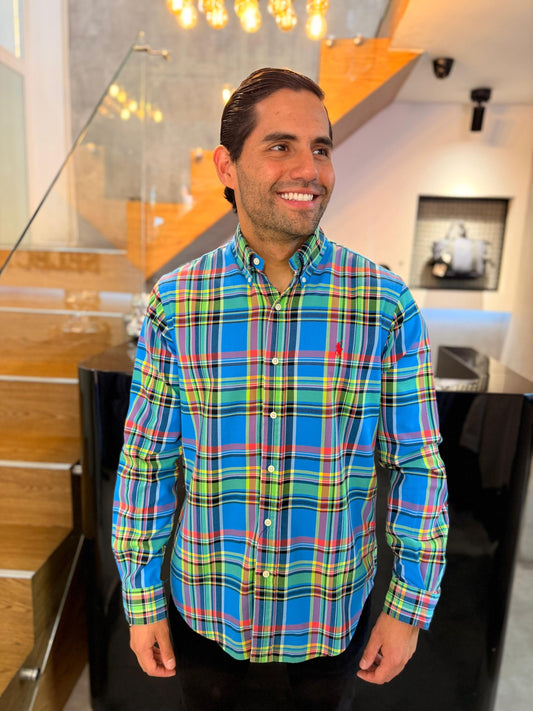 Camisa Polo R.L hombre Oxford Cuadros Colores Caballo Rojo
