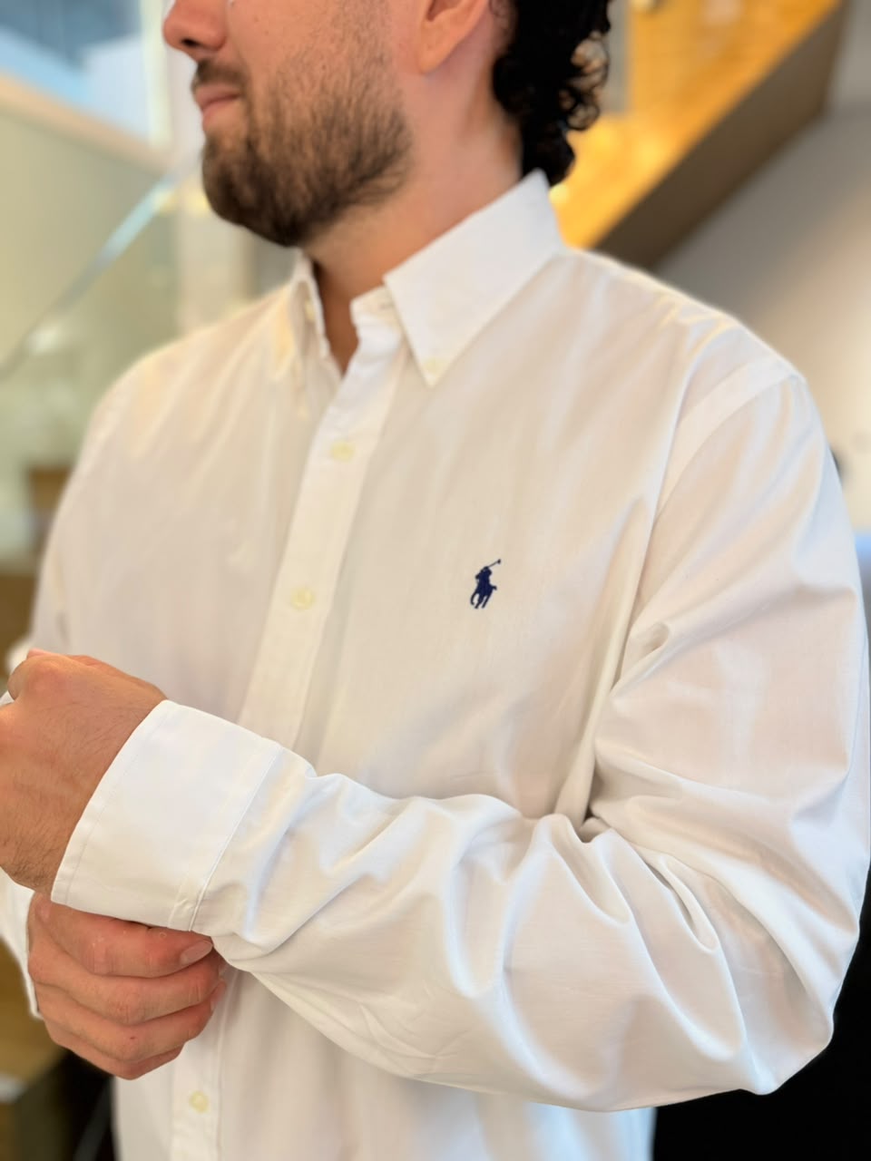 Camisa Polo R.L hombre Algodón Blanca Caballo Azul