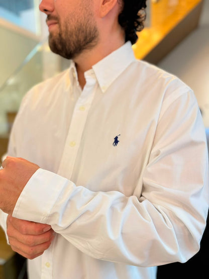 Camisa Polo R.L hombre Algodón Blanca Caballo Azul