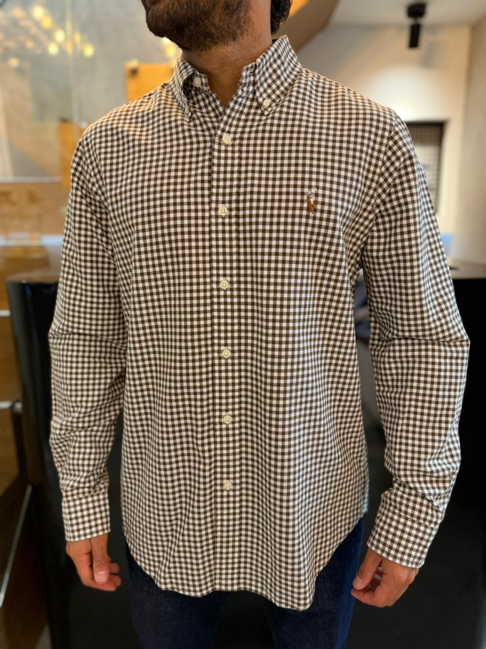 Camisa Polo R.L hombre Oxford Cuadros Cafés Caballo multicolor