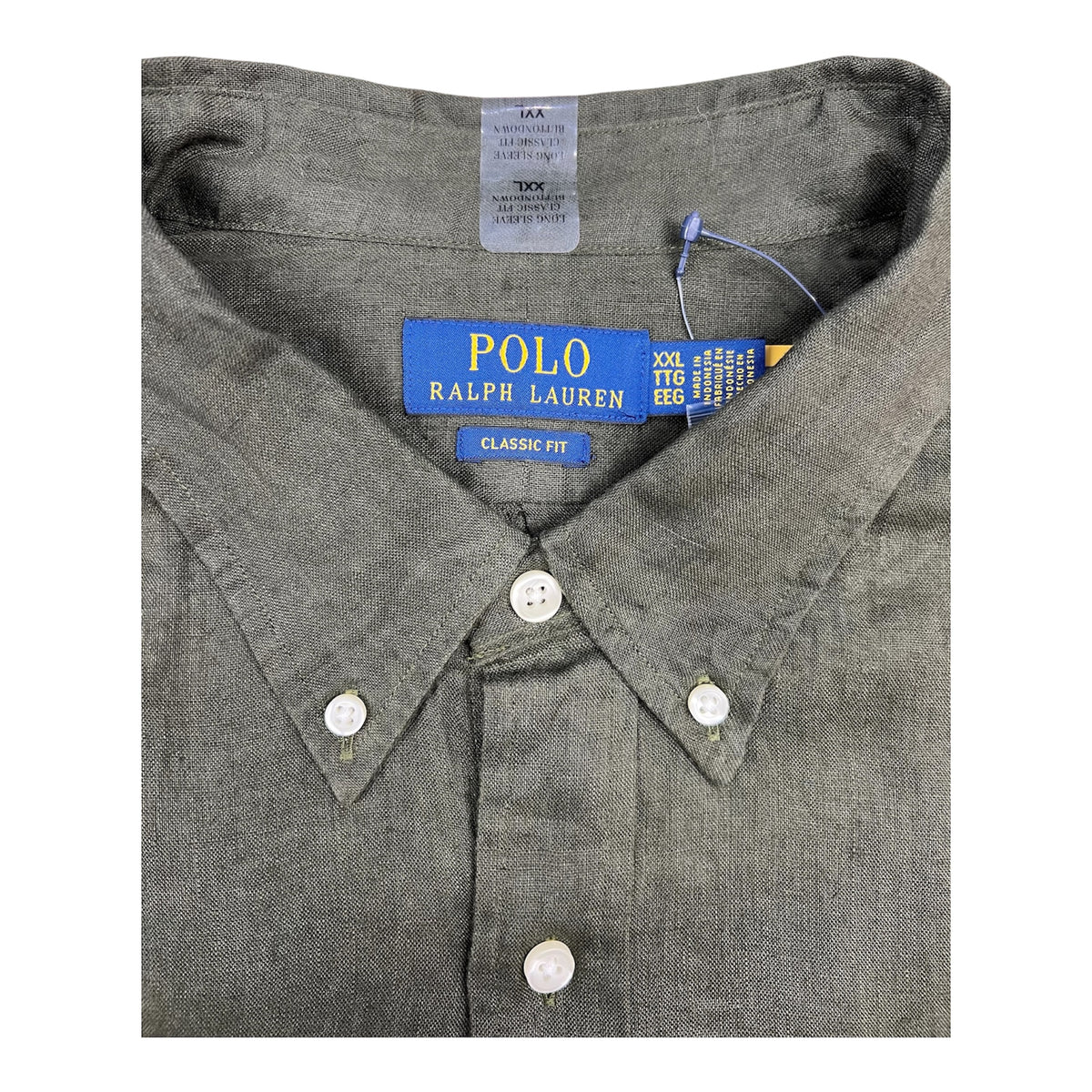 Camisa Polo R.L hombre Lino Verde Militar Caballo Naranja