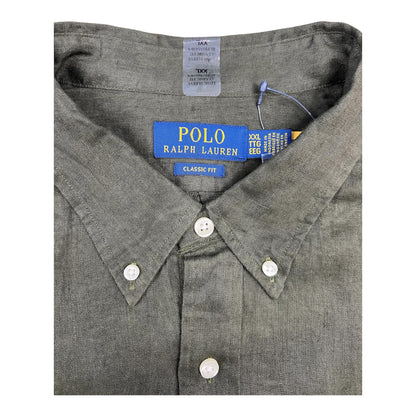 Camisa Polo R.L hombre Lino Verde Militar Caballo Naranja