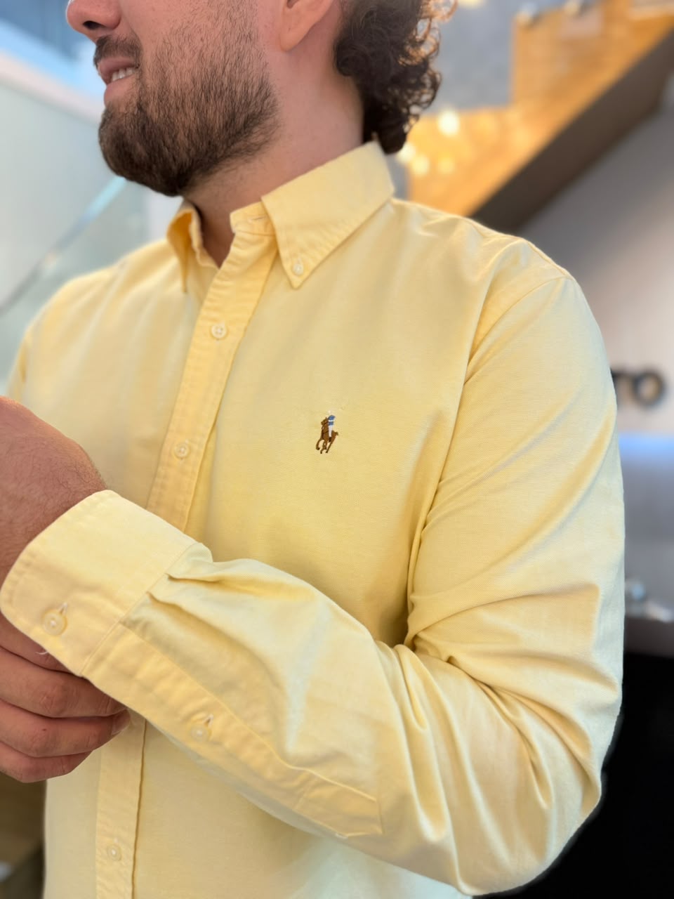 Camisa Polo R.L hombre Oxford  Amarilla Caballo Multicolor