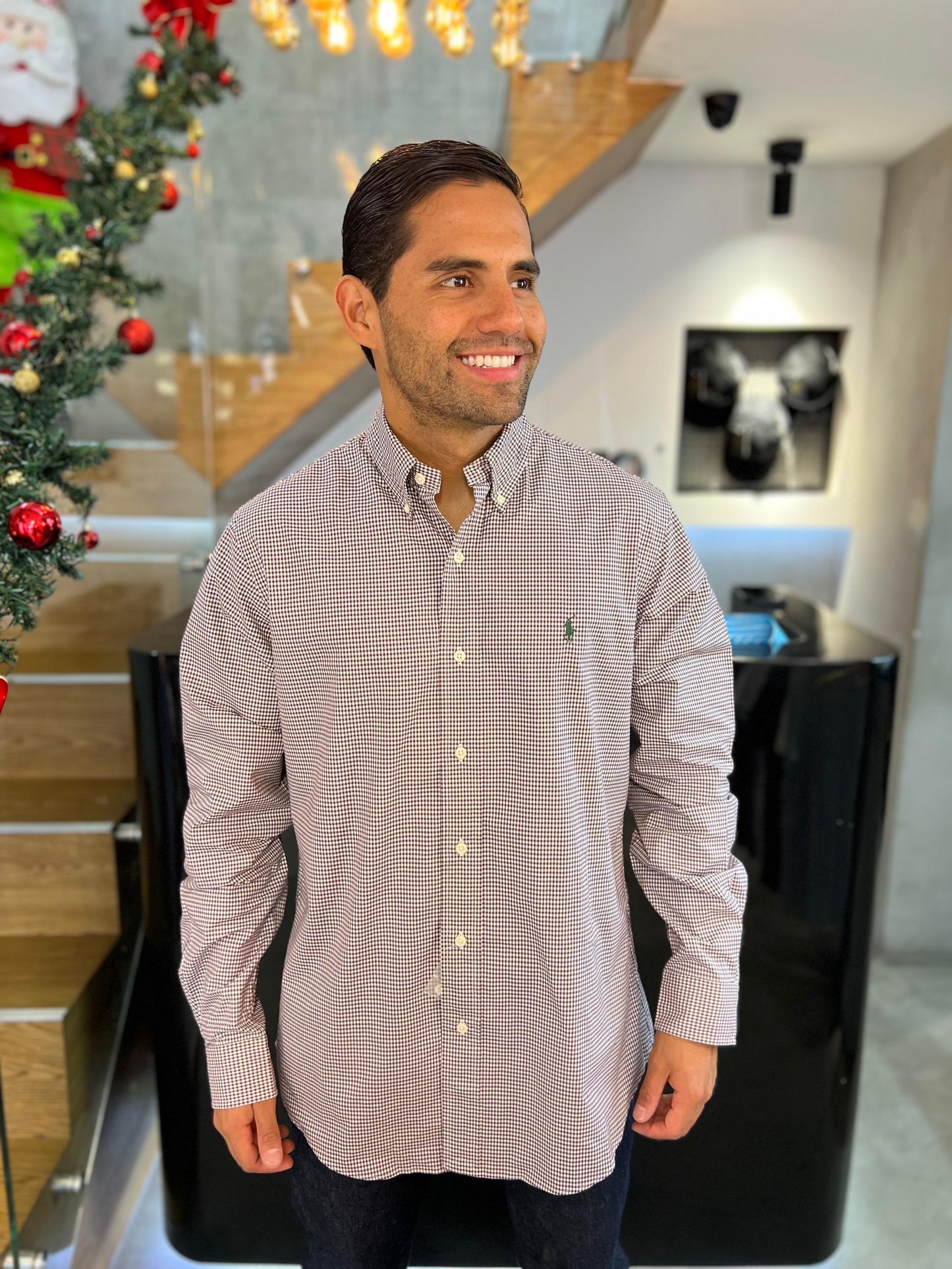 Camisa Polo R.L hombre Algodón Custom Fit Cuadros Morados