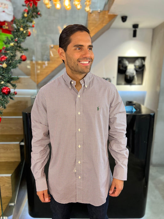 Camisa Polo R.L hombre Algodón Custom Fit Cuadros Morados