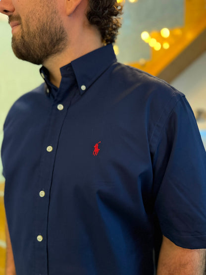Camisa Polo R.L hombre algodón  Manga Corta azul Caballo rojo