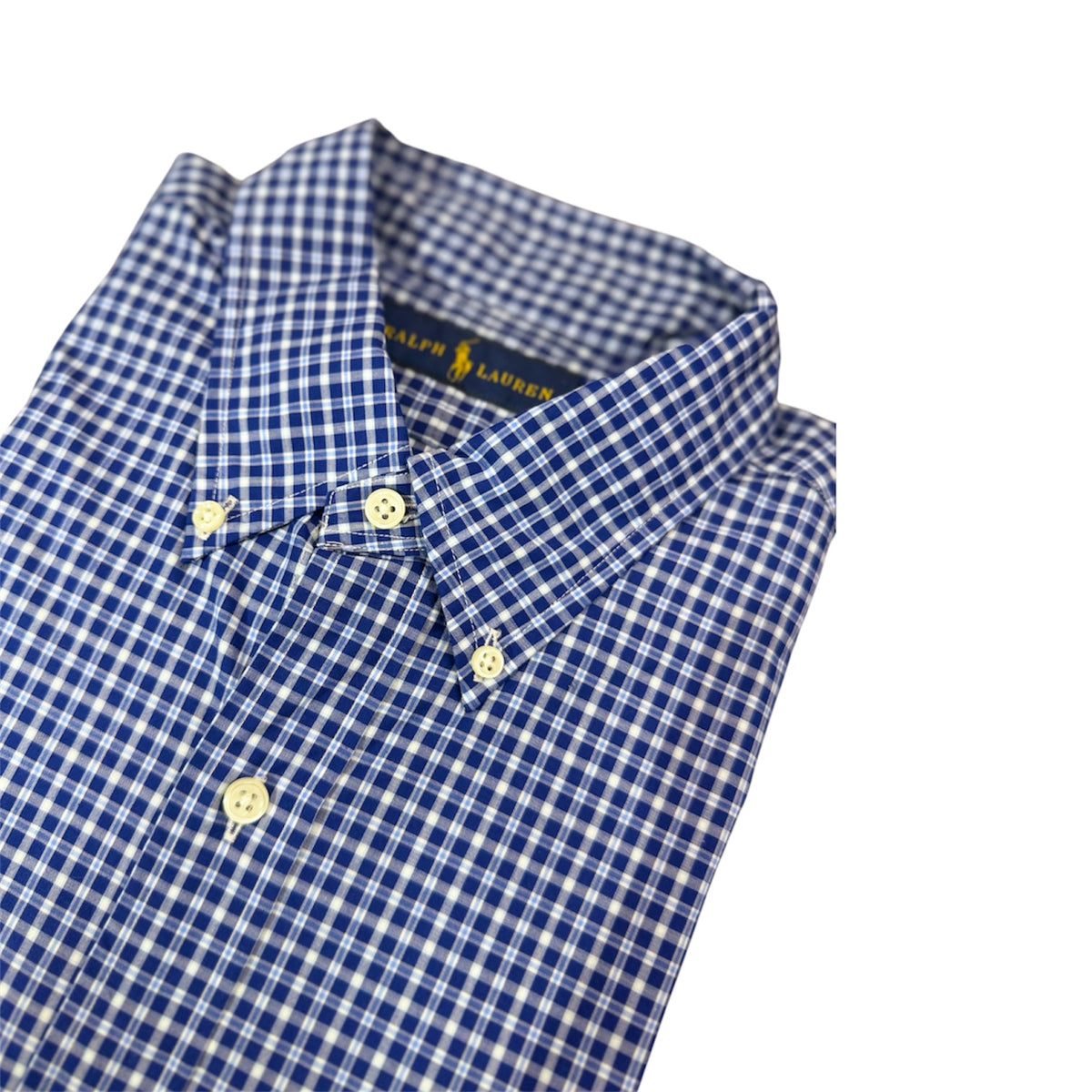 Camisa Polo R.L hombre Algodón Cuadros Azules Con Blanco Caballo Azul