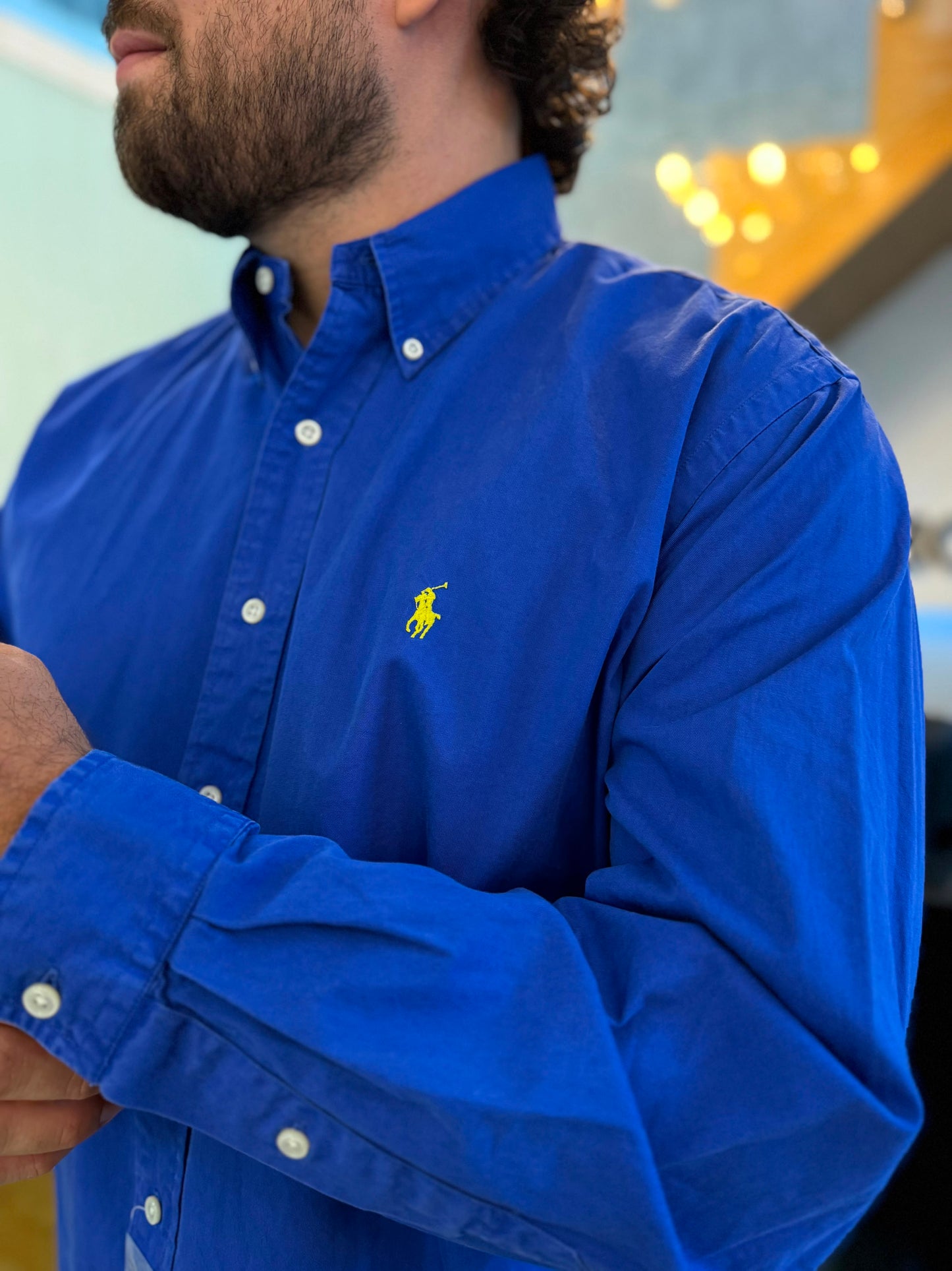 Camisa Polo R.L hombre Algodón Azul Rey Caballo Amarillo