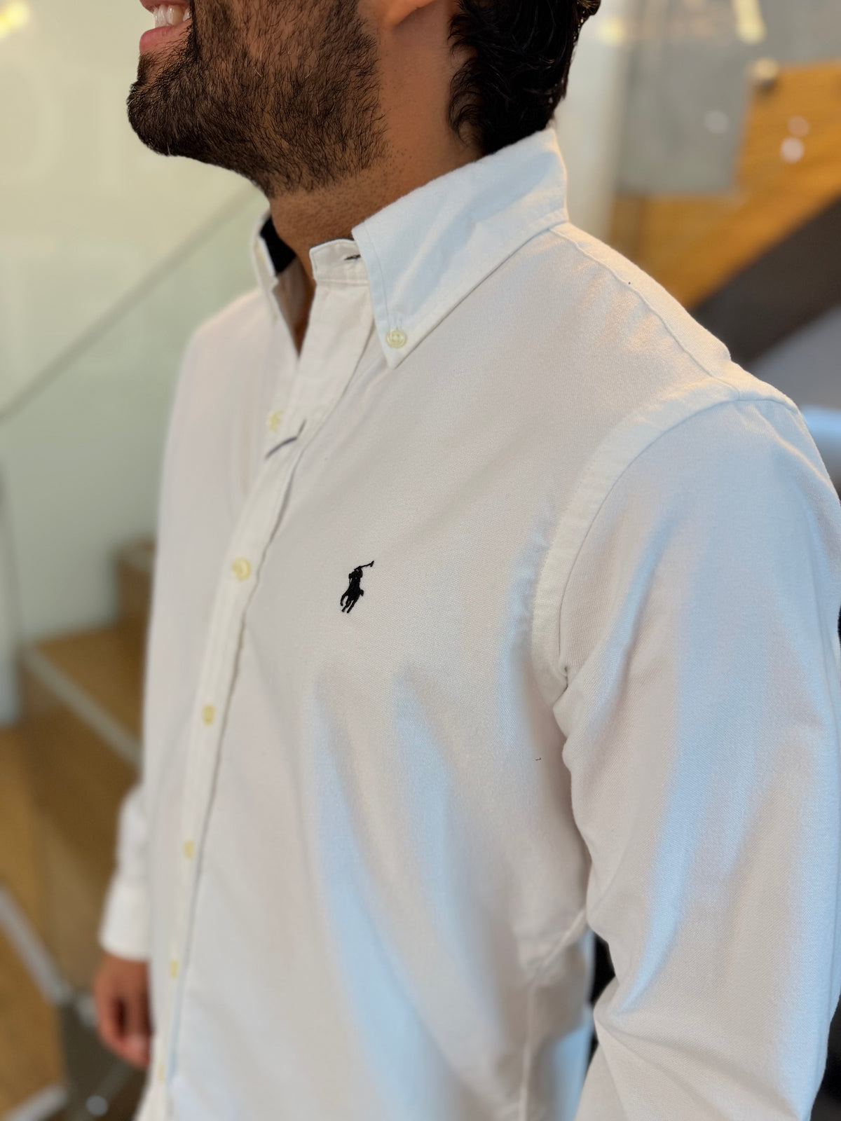Camisa Polo R.L hombre Algodón Grueso Blanca Caballo Negro