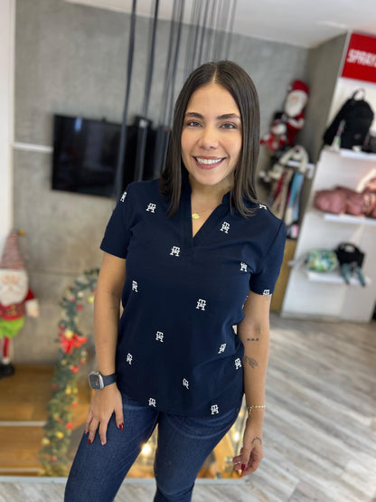 Polo Tommy Hilfiger Mujer Azul Escudos