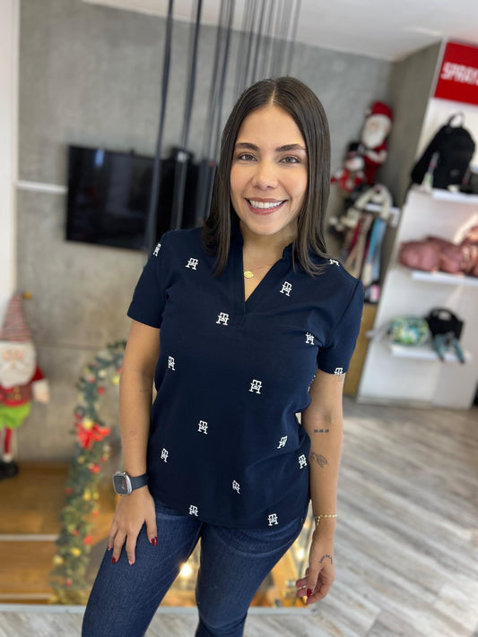 Polo Tommy Hilfiger Mujer Azul Escudos