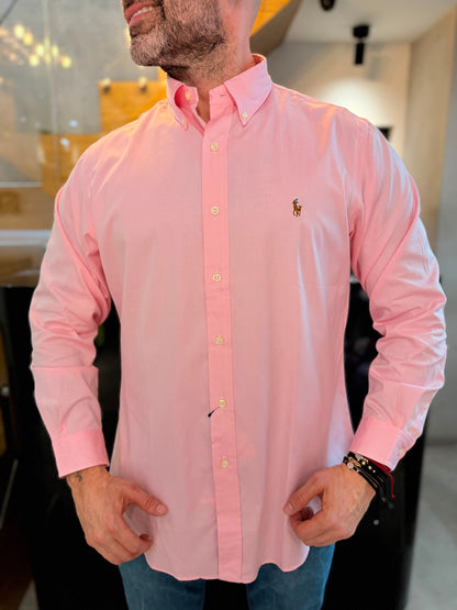 Camisa Polo R.L hombre Algodón Custom Fit Rosada Caballo Multicolor