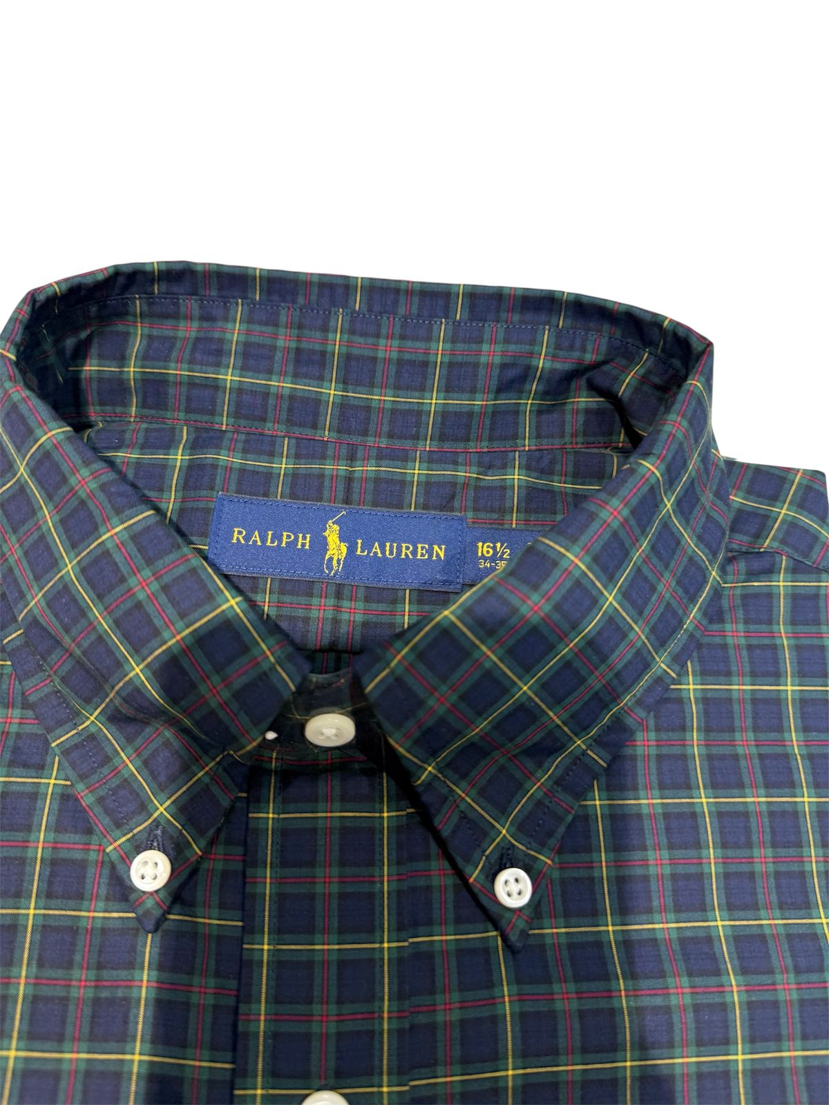 Camisa Polo R.L hombre Algodón Cuadros Verdes Caballo Azul