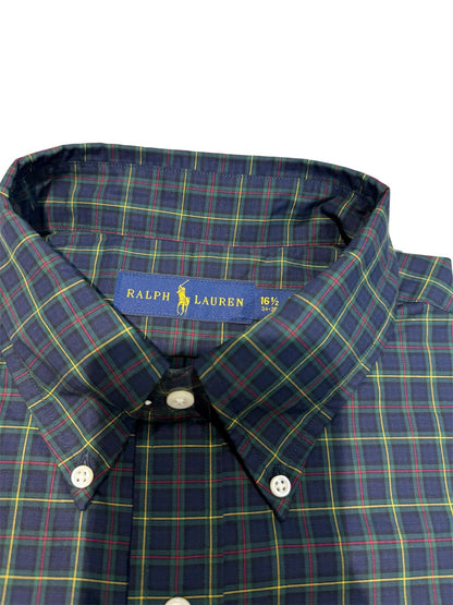 Camisa Polo R.L hombre Algodón Cuadros Verdes Caballo Azul