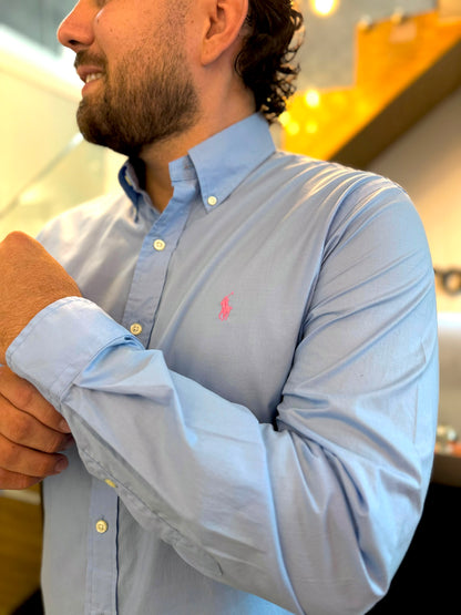 Camisa Polo R.L hombre Algodón Celeste Caballo Rosado