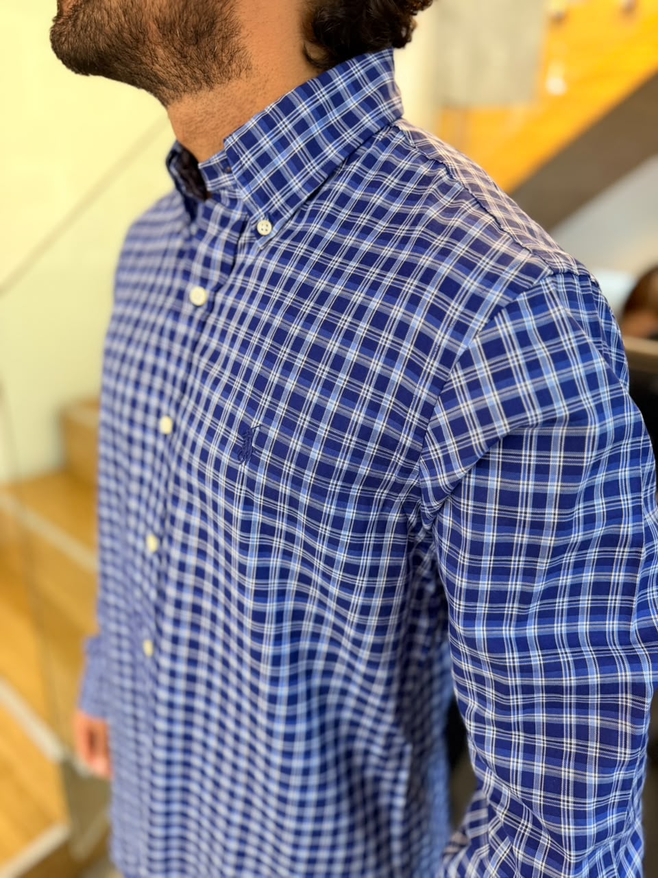 Camisa Polo R.L hombre Algodón Cuadros Azules Caballo Azul