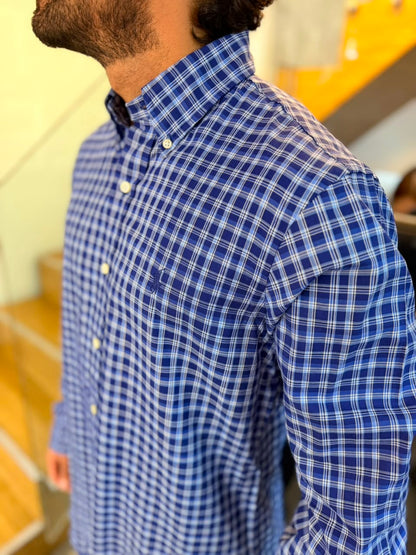 Camisa Polo R.L hombre Algodón Cuadros Azules Caballo Azul