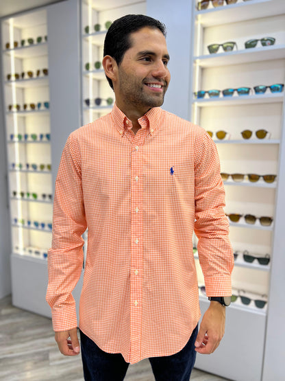 Camisa Polo R.L hombre Cuadros naranjas