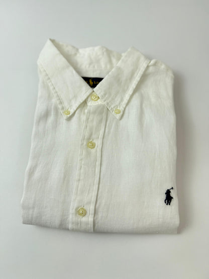 Camisa Polo R.L hombre Lino Blanca Caballo Azul