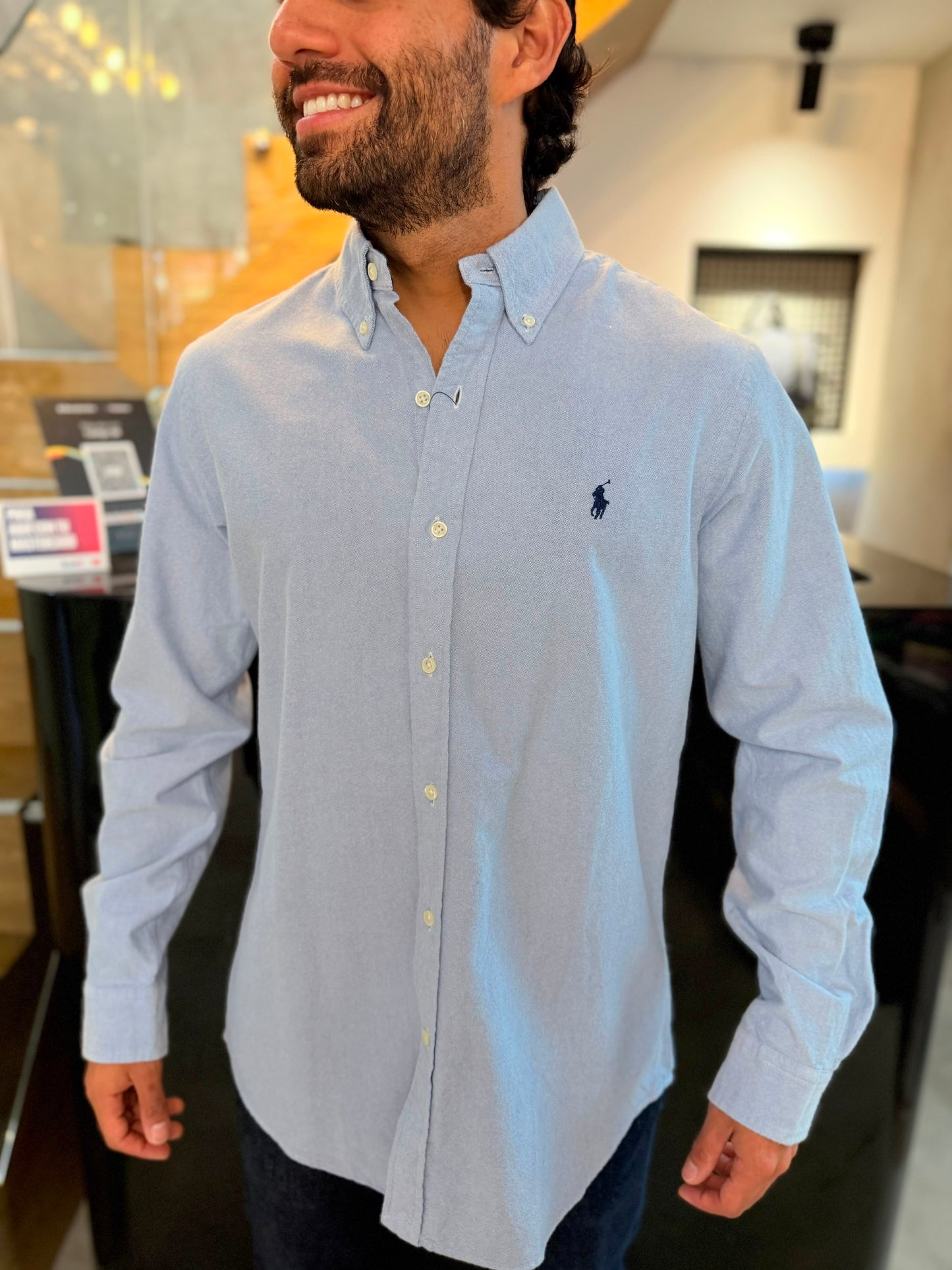 Camisa Polo R.L hombre Algodón Grueso Celeste Caballo Azul