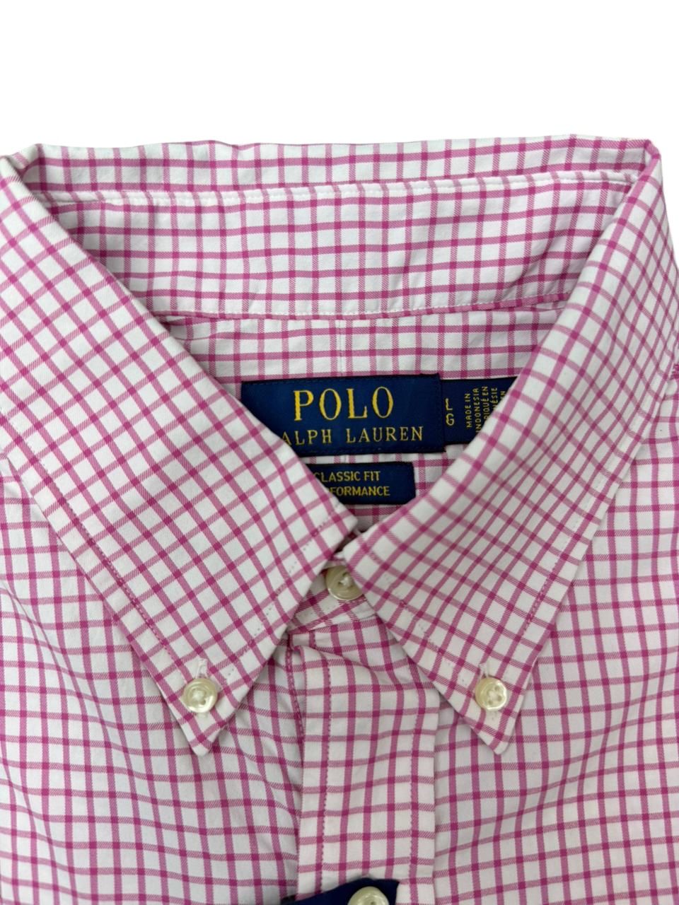 Camisa Polo R.L hombre Algodón Performance Cuadros Rosados