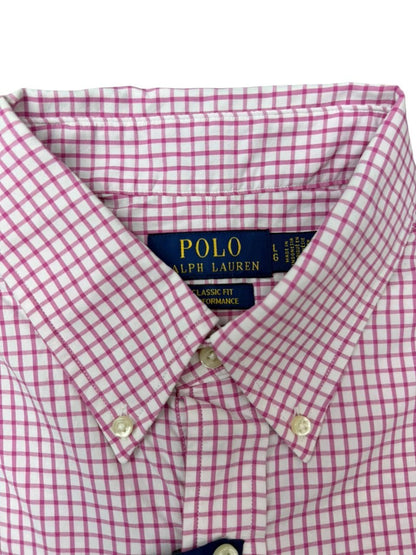 Camisa Polo R.L hombre Algodón Performance Cuadros Rosados