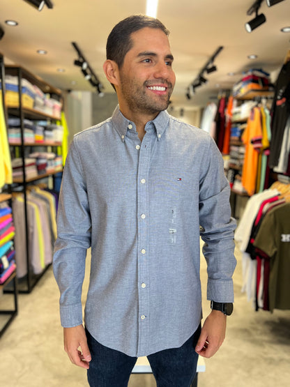 Camisa Tommy Hilfiger Gris Oxford
