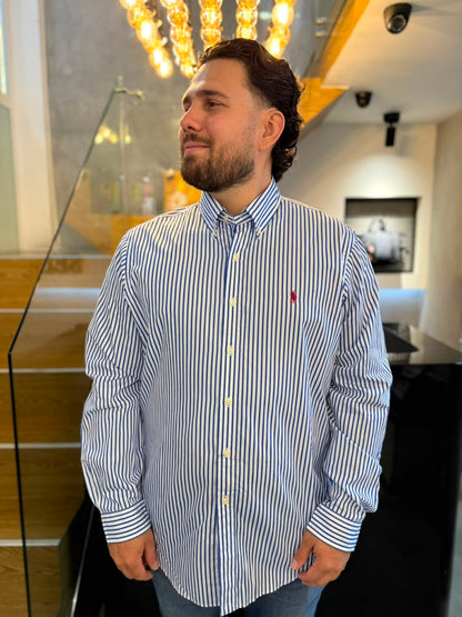 Camisa Polo R.L hombre Algodón Rayas Azules Caballo Rojo