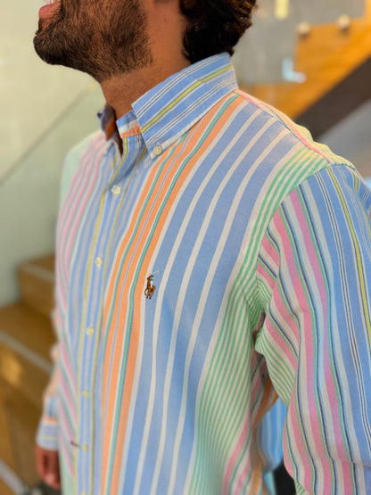 Camisa Polo R.L hombre Oxford Rayas Colores Caballo Multicolor