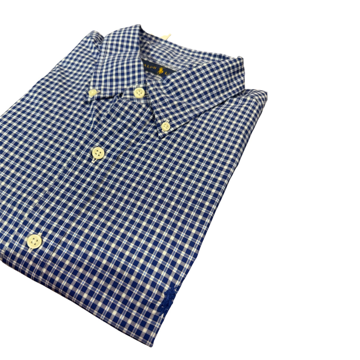 Camisa Polo R.L hombre Algodón Cuadros Azules Con Blanco Caballo Azul