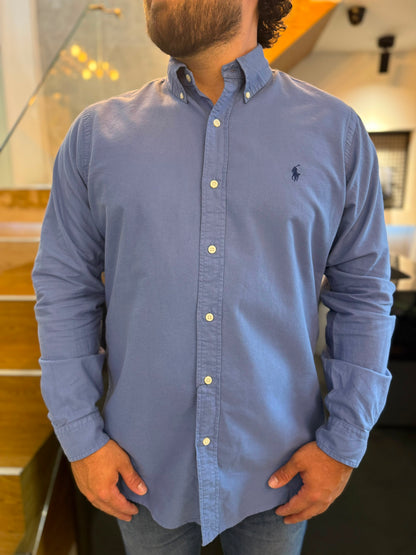 Camisa Polo R.L hombre Oxford Azul Caballo Azul