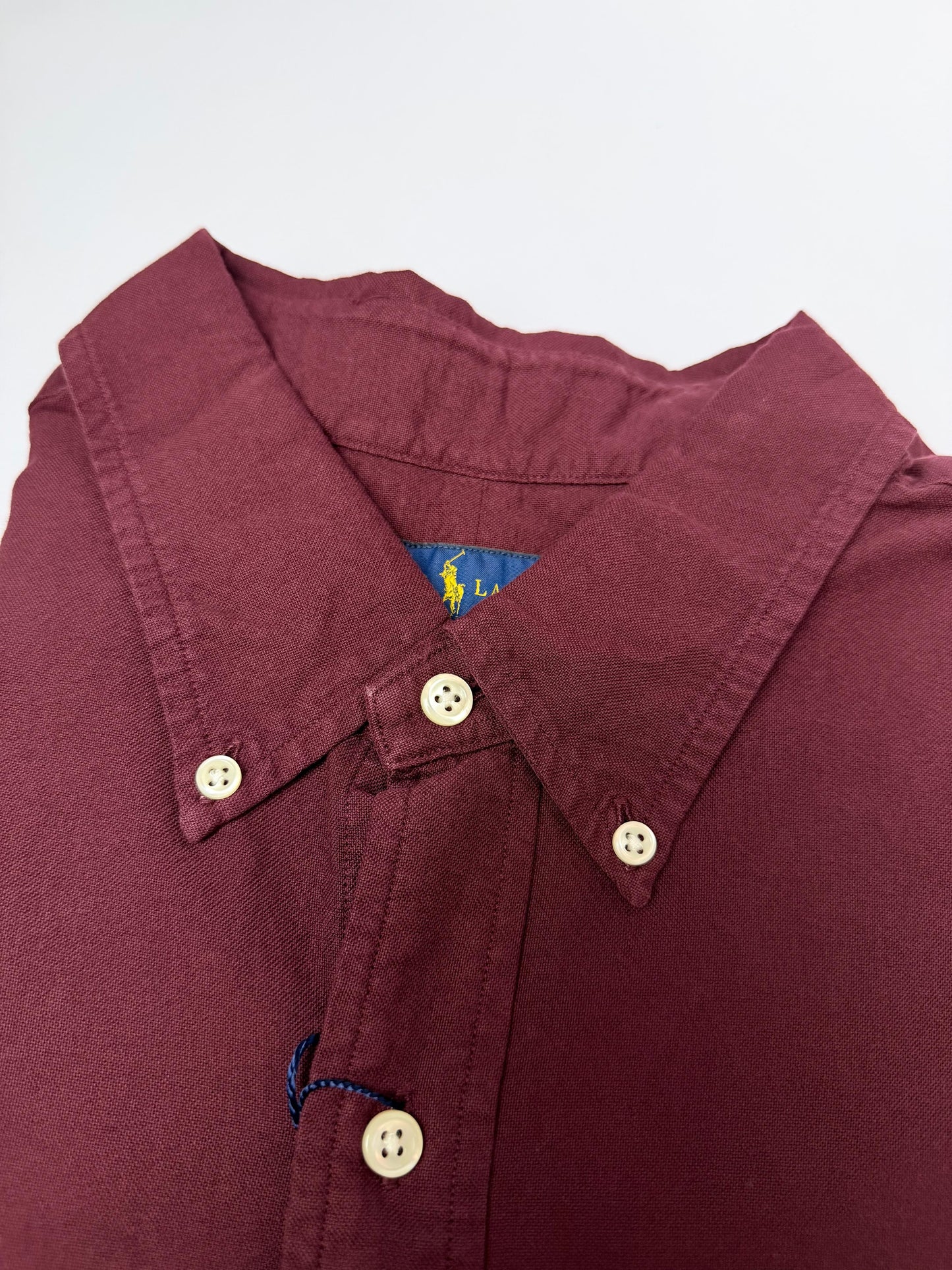 Camisa Polo R.L hombre Oxford Vinotinto Caballo Azul