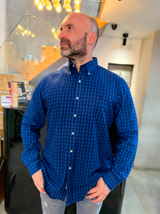 Camisa Polo R.L hombre Algodón Cuadros Azules Caballo Azul