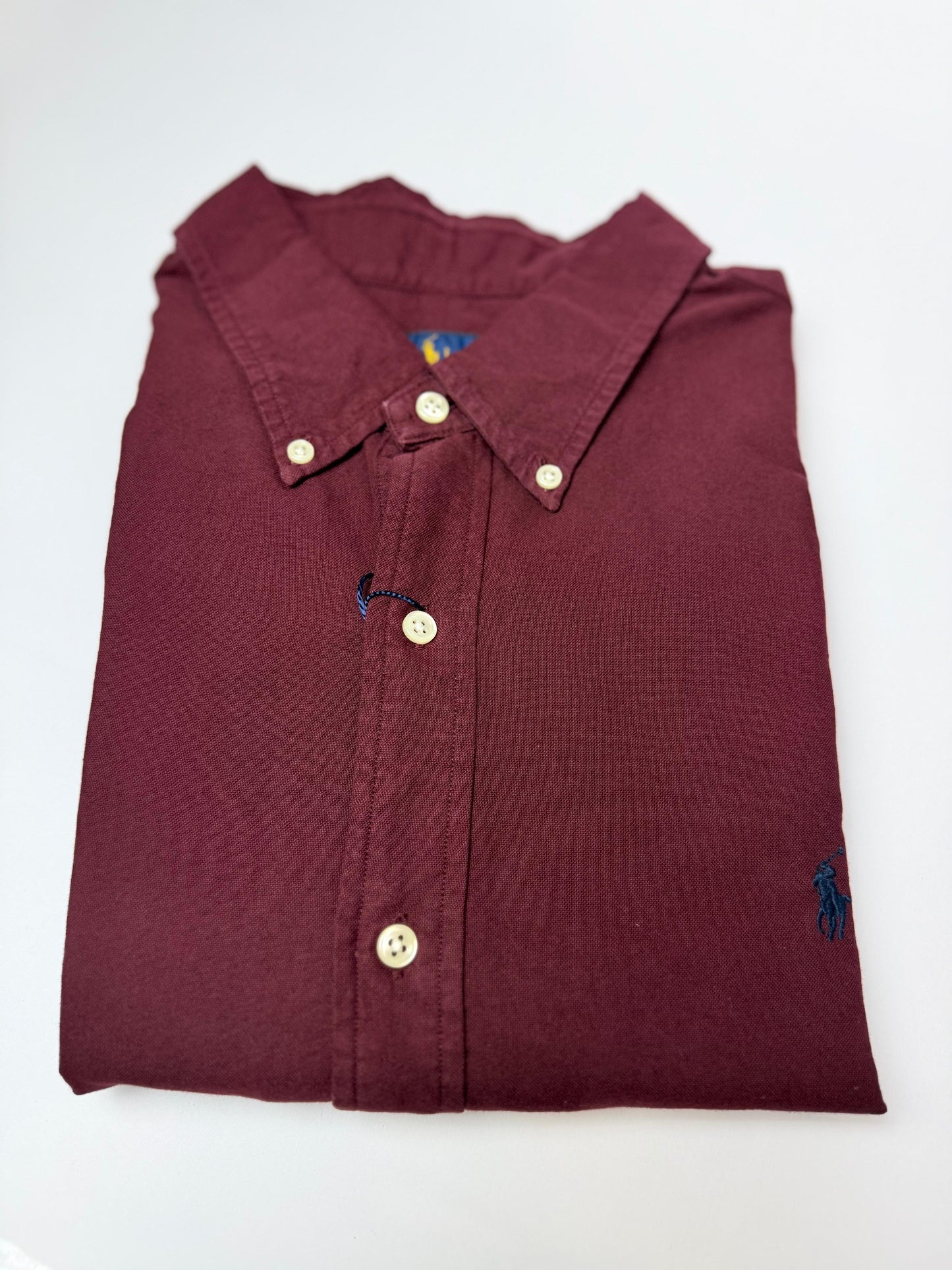 Camisa Polo R.L hombre Oxford Vinotinto Caballo Azul