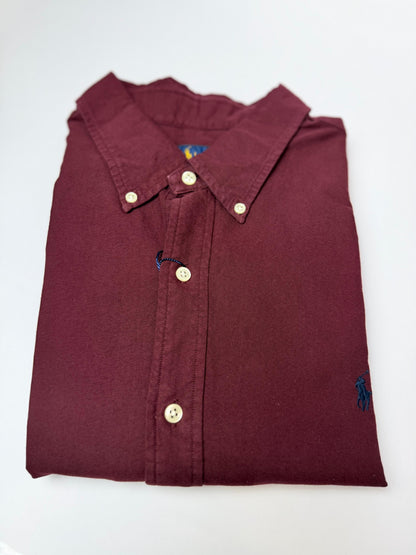 Camisa Polo R.L hombre Oxford Vinotinto Caballo Azul