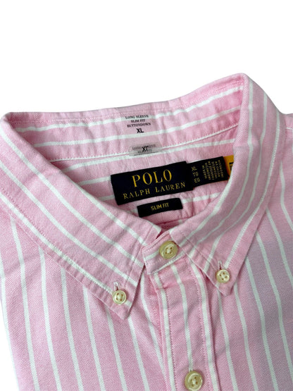 Camisa Polo R.L hombre Oxford Slim Fit Rayas Rosadas