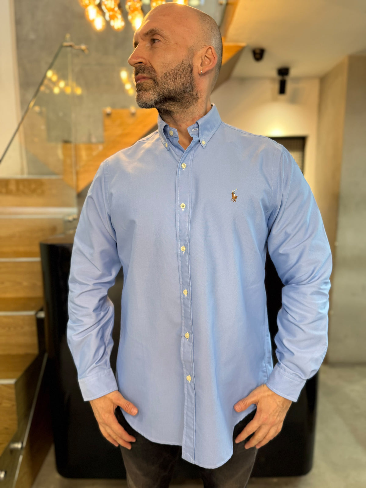 Camisa Polo R.L hombre algodón Azul Cielo Caballo Multicolor