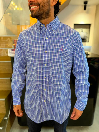 Camisa Polo R.L hombre Algodón Cuadros Azules Caballo Uva