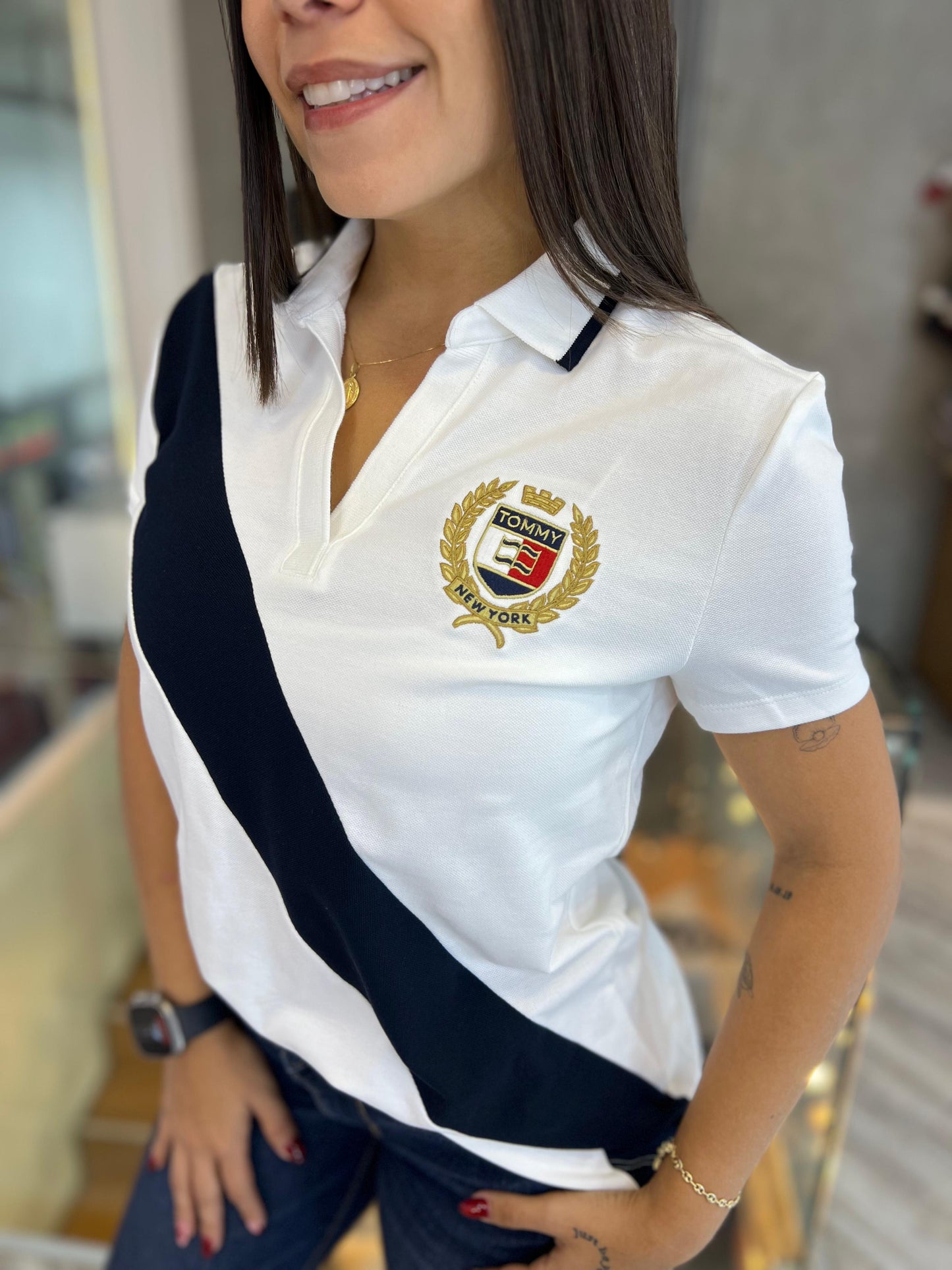 Polo Tommy Hilfiger Mujer Blanco Escudo