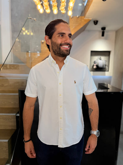 Camisa Polo R.L hombre Manga Corta Oxford Blanca Caballo Multicolor
