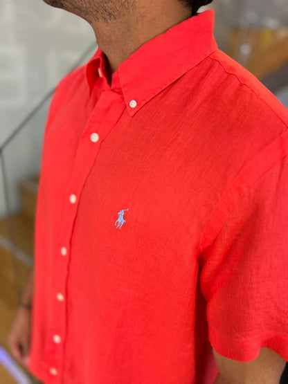 Camisa Polo R.L hombre Roja Lino