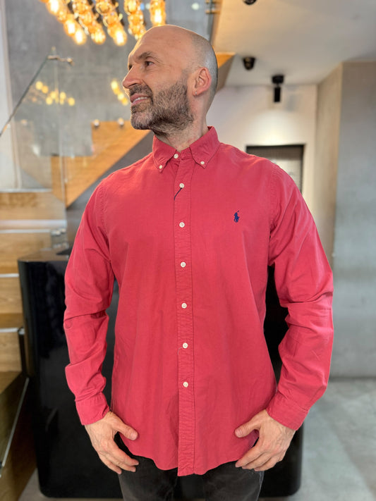 Camisa Polo R.L hombre Oxford Coral Caballo Azul