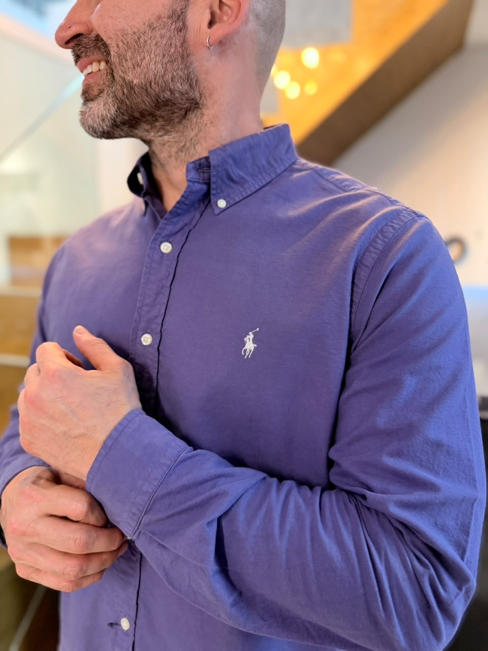 Camisa Polo R.L hombre Oxford Uva Caballo Blanco