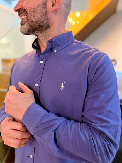 Camisa Polo R.L hombre Oxford Uva Caballo Blanco
