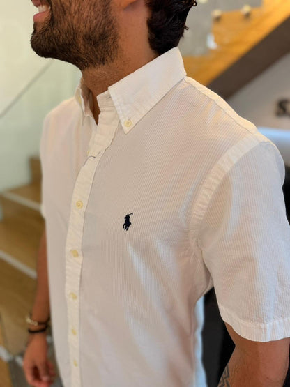 Camisa Polo R.L hombre Galleta Blanca Caballo Negro